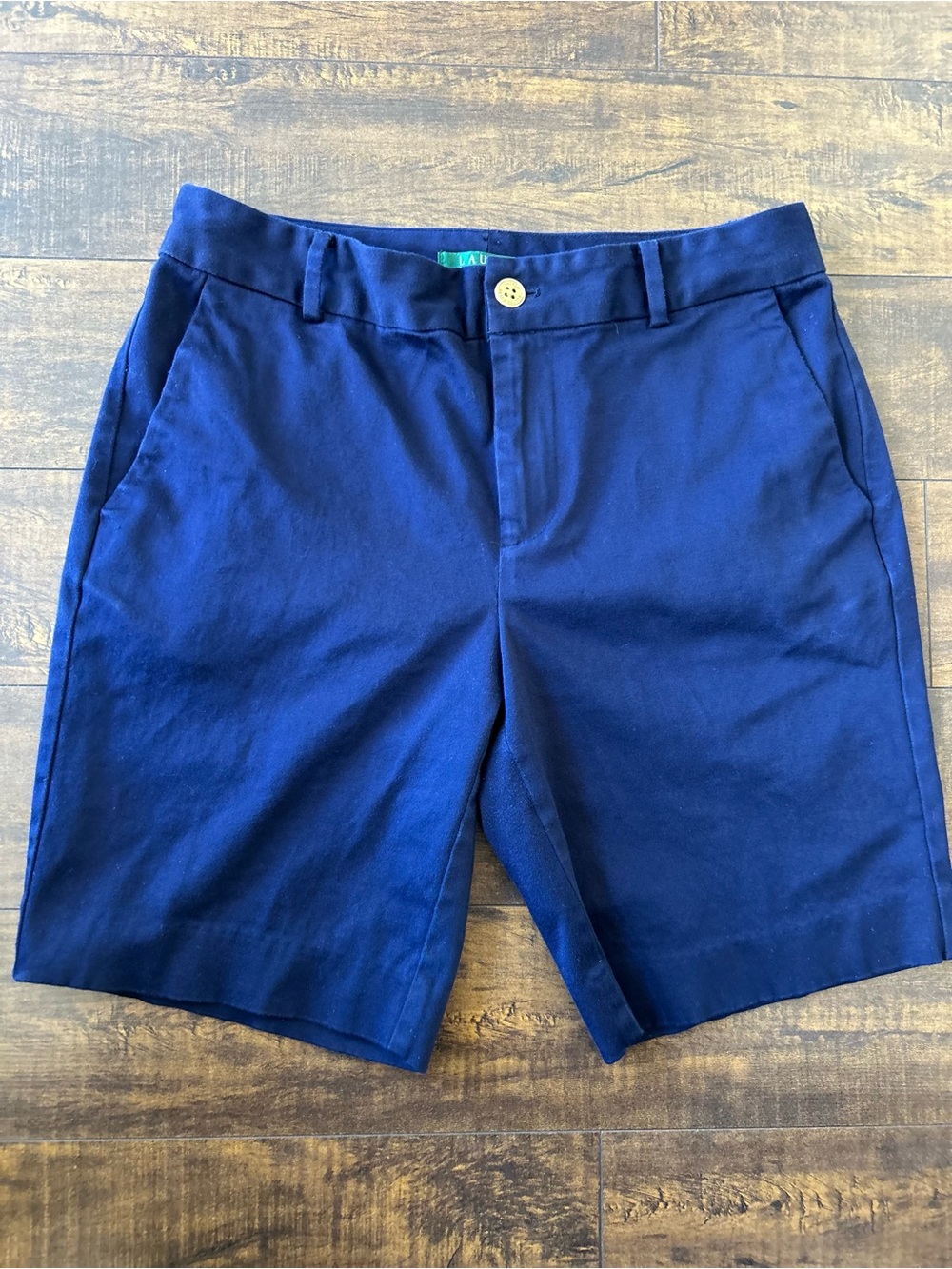 Ralph Lauren Navy Flat-Front Cotton Blend Shorts